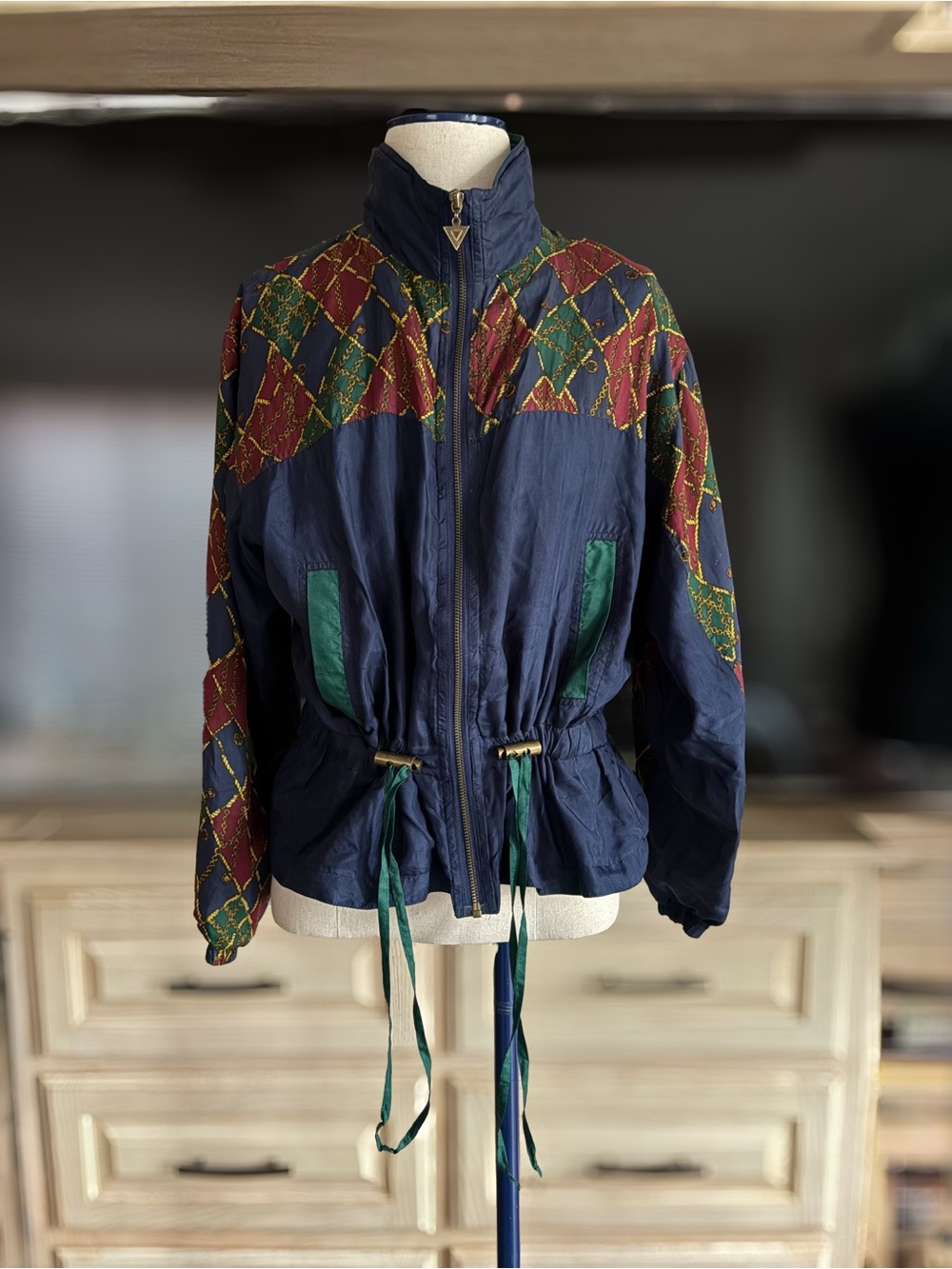 Vintage 1980's 100% Silk Active Frontier Patterned Windbreaker Jacket